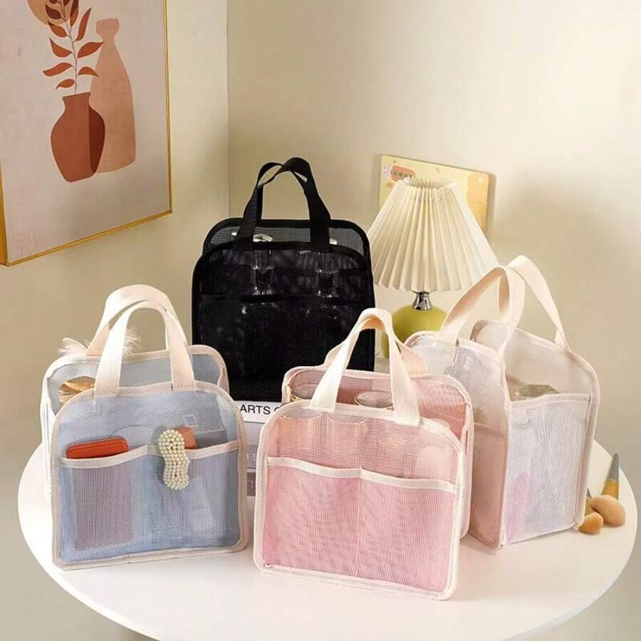 大容量网状化妆包，女士便携式网状化妆包，网状化妆品收纳袋 - 彩色 - 查看 1