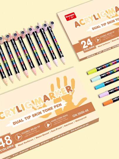Bộ bút vẽ acrylic hai đầu 24/48 màu sắc tông da, thiết kế đầu bút mềm + đầu vát, tỷ lệ tông da chuyên nghiệp cho khả năng tái tạo màu da chính xác, mực acrylic chống thấm nước, khô nhanh, độ che phủ cao, thích hợp cho vẽ tranh hoạt hình, vẽ chân dung và các dự án thủ công DIY.