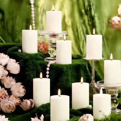 4/8 2x3 Inch White Odorless Soy Wax Mixed With Coconut Wax Cylindrical Candles, Each Burning For 27 Hours, Sweat Free, Smoke-Free Natural Candles, Used For Wedding Centers, Home Decoration, Hydrotherapy, And Prayer