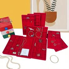 Velvet Jewelry Tray, Necklace & Ring Display Tray, Stackable Organizer, Jewelry Storage Tray - Burgundy - View 4