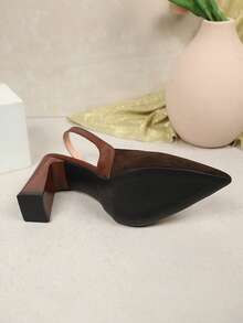 1 Pair Brown Plus Size Teenager Girl High Heel Sandals, Comfortable Soft Suede PU Material, Pointed Toe Chunky Heel Increased Heel Back Metal Buckle Design, Fashion Elegant Bohemian Princess Style Wedge Sandals, Suitable For Daily Casual, Holiday, Party, Shopping, Office, Spring/Summer New Arrival - màu nâu - Xem 7