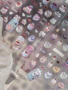 1 Birthday Happy Theme Nail Sticker, Cake Candle Pattern, Gift Design, Self-Adhesive 5D Stereo Cartoon Sticker, Suitable For Home Nail Salon, Women's DIY Birthday Celebration Nail Supplies, Birthday Wishes - Multicolor - View 5