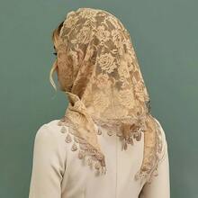 Lace Triangle Scarf For Women, New Spring/Summer Hollow Rose Veil Shawl, Fashionable Chiffon Scarf Headscarf - 白色 - 查看 1
