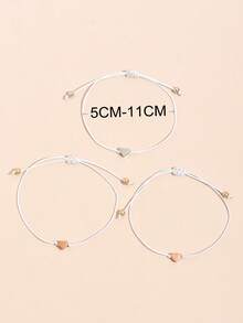 3pcs Minimalist Heart Charm Adjustable String Bracelet, Simple Handmade Red Rope Bracelet For Women, Daily Wear Versatile Jewelry Gift - White - View 2