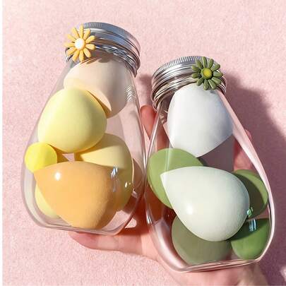 1 Set Makeup Sponge Tools, 6pcs Makeup Sponges + 1 Bonus Bottle. Various Shaped Makeup Sponges, Suitable For Blending Liquid Foundation And Powder, Creating Flawless Makeup. Can Be Used Wet Or Dry. Ideal For Travel And Beginners - Perfect Christmas Gift For Girlfriend