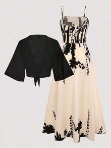 2 Pieces Women's Floral Chiffon Dress & Elegant Romantic Date Outfit Summer Spring - 彩色 - 查看 3