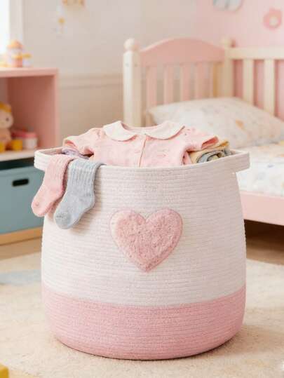 1 chiếc giỏ đựng đồ đan dễ thương, giỏ đựng đồ chơi cho phòng chơi, giỏ đựng chăn và quần áo cho trẻ sơ sinh, thùng đựng đồ chơi bằng dây cotton, đồ dùng sắp xếp và lưu trữ đồ đạc trong nhà, đồ trang trí nhà cửa.