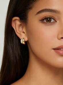 1对时尚新款光滑锆石几何铜夹式耳环，优雅闪亮，适合女性日常佩戴，节日礼物 - 耳夾 - 查看 3