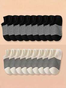 5 Pairs Unisex Striped Socks, Suitable For Men And Women, Casual Short Socks, Boat Socks, Daily Wear, Spring/Summer/Autumn - Multicolor - View 1