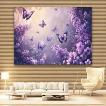 2D Flat  1 Piece Dreamy Floral Wall Tapestry|   Bright Purple And Blue Butterflies With A Glowing Effect, Made Of Polyester Fabric, Decorating Living Rooms, Offices, Or Parties, Available In Various Sizes (59x39, 51.18x59) - 多色 - 查看 7