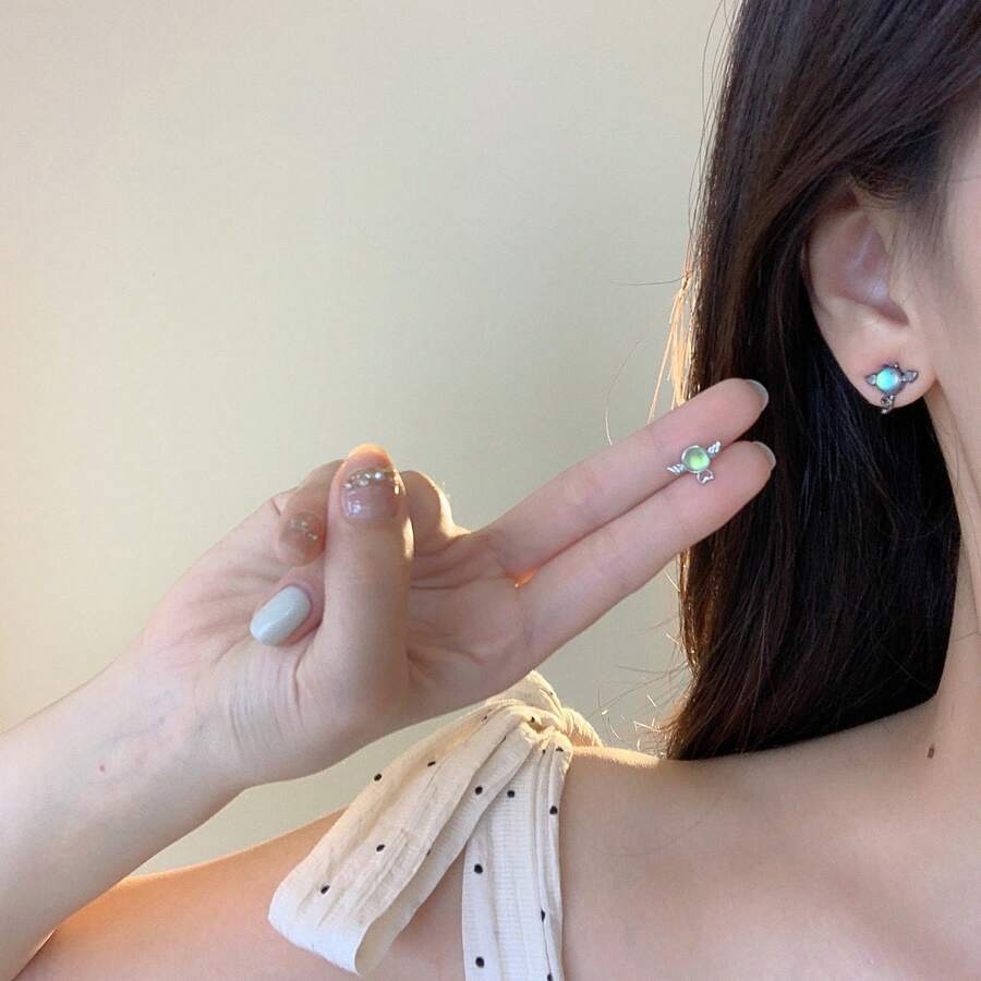 1 Pair Asymmetric Angel & Devil Couple Earrings, New Arrival Niche Design Creative Earrings - Silver - View 1