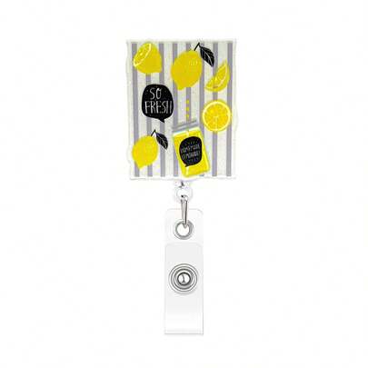 1pc Lemon With Gray Stripes Badge Reel, Retractable Badge Clip With Swivel Alligator Clip, Medical Office Administrator Intern Pediatric Doctor Nurse Gifts