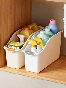 4pcs/2pcs/1pc Plastic Multi-Purpose Storage Box, Curved Wheel Design, Suitable For Household Cleaning Supplies, Home Essentials, Storage Boxes, Baskets, Home Organization Containers - Multicolor - View 1
