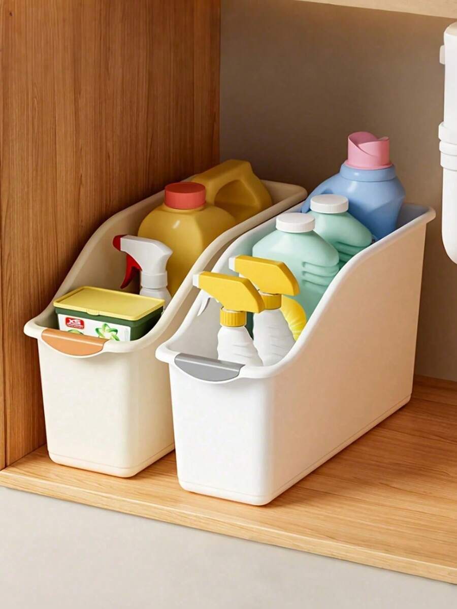 4pcs/2pcs/1pc Plastic Multi-Purpose Storage Box, Curved Wheel Design, Suitable For Household Cleaning Supplies, Home Essentials, Storage Boxes, Baskets, Home Organization Containers - Multicolor - View 1