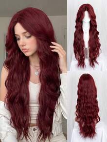 Tóc giả dài gợn sóng có mái, làm từ chất liệu tổng hợp chịu nhiệt, trông tự nhiên, phù hợp cho phụ nữ sử dụng hàng ngày, dự tiệc, cosplay và các dịp khác. - Màu Hoa hồng đỏ - Xem 12