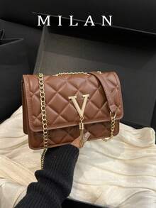 New Arrival Small Flap Bag With Tassel Chain, Niche Design Shoulder Crossbody Bag, Fashionable Chain Strap Mini Square Bag, Crease-Resistant Solid Color Rhombus Pattern Messenger Bag - Brown - View 11