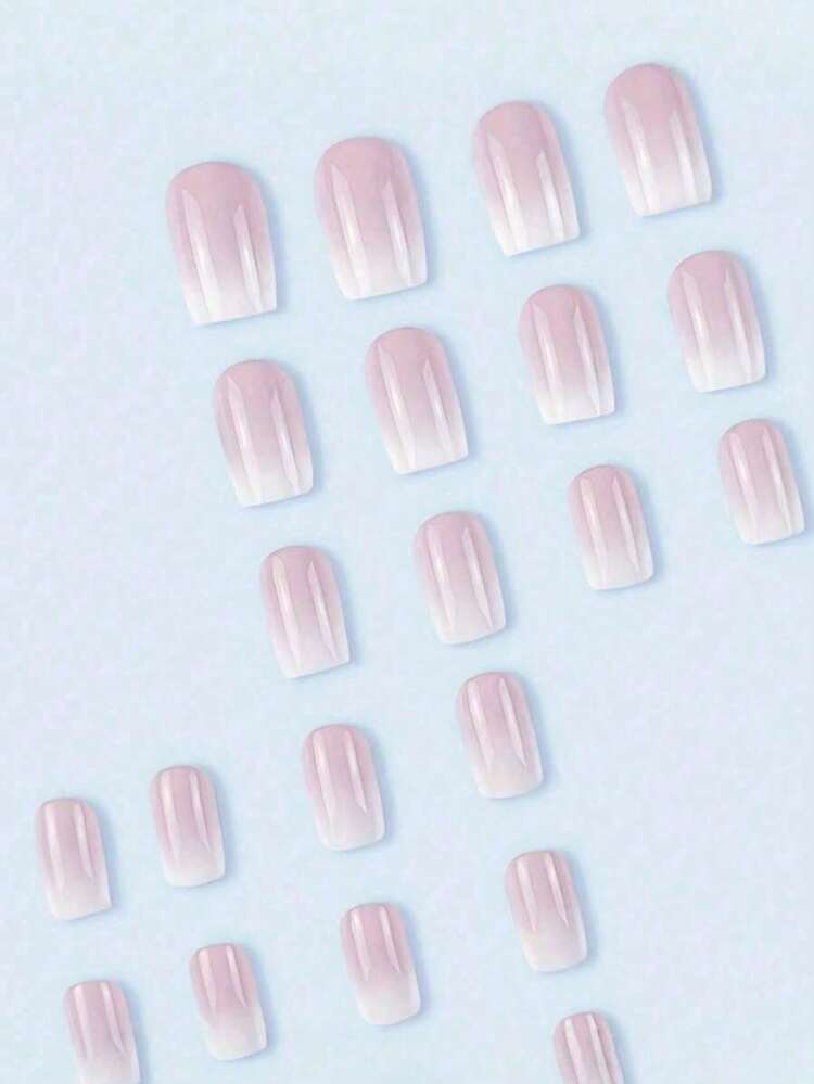 Daily Shopping, Dating, Afternoon Tea, Simple French Pink Gradient, 24-Piece Short Square Fingernail Set Press On Nails - Multicolor - View 2