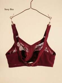 1pc Women's Sheer Lace Nylon Bra, Wireless & Non-Padded With Breathable Sexy Simple European & American Style, Plus Size For Home, Office And Outdoor Wear, Lingerie, Lift - Burgundy - View 8