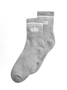 Alo Yoga Crew Socks, Socks Men/Women ,Cushioned Cotton Athletic Arch Support Moisture Wicking,1-Pairs - 淺灰色 - 查看 2