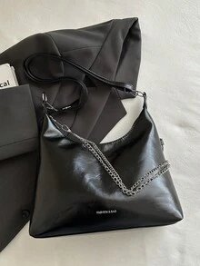 Túi đeo chéo dưới cánh tay bằng da sáp dầu thời trang, mẫu mới về, túi đeo vai nhỏ gọn tối giản cá tính, túi đeo chéo công sở sành điệu có dây xích. - màu đen - Xem 12