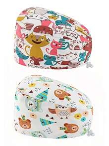 1pc Women's Cartoon Animal & Floral Print Medical Cap, Adjustable Strap, Suitable For Doctors, Nurses, Beauty Salons, Dental Clinics, Veterinary Hospitals And Other Medical Institutions - Multicolor - View 4