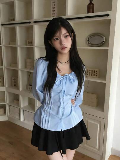 Áo kiểu Pháp ngọt ngào phong cách Hàn Quốc dành cho nữ, áo ôm dáng cho mùa thu.