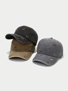 1 chiếc mũ lưỡi trai thêu hình cún con ngộ nghĩnh, kiểu dáng bạc màu, phù hợp cho cả nam và nữ, mũ chống nắng phong cách retro thời trang, mũ điều chỉnh được, mũ vành cong mềm mại kiểu Y2K. - Nhiều màu - Xem 7