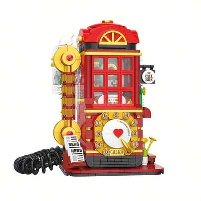 Bộ xếp hình bốt điện thoại cổ điển - Mô hình bốt gọi điện kiểu retro với đồng hồ và các chi tiết điện thoại, bộ xếp hình sáng tạo, thích hợp để trang trí bàn làm việc, một món quà tuyệt vời cho những người yêu thích hoài cổ và người hâm mộ đồ chơi xếp hình.