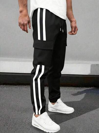 Pantaloni sport casual de vară pentru bărbați, croială lejeră, pentru plajă, versatili pentru vacanță, naveta zilnică, activități în aer liber, fitness, jogging, pantaloni jogger lejeri cu manșete la gleznă cu dungi, stil stradal, toamnă