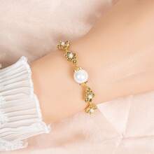 1 chiếc vòng tay thời trang nữ có thể điều chỉnh, thiết kế hoa năm cánh đính đá Zirconia và ngọc trai, thanh lịch và phù hợp để đeo hàng ngày, dự lễ hội, hẹn hò và làm quà tặng. - Vòng đeo tay - Xem 11