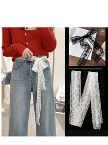 1 pezzo Cintura in vita con fiocco in pizzo da donna, cintura fascia con ricamo floreale vintage, cintura decorativa elegante adatta per jeans, abiti e gonne, accessorio di moda dallo stile Y2K - Multicolore - Visualizzare 3