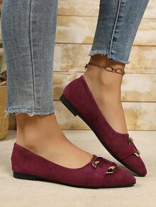 新款女士平底鞋，纯色，时尚，优雅，休闲，适合派对、办公室、居家、户外等场合，春、夏、秋季皆宜，蓝色，舒适，休闲布面鞋 - 酒紅色 - 查看 3