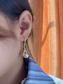 Pendientes de perlas en tono champán de moda y minimalistas con un toque sofisticado - Dorado - Ver 6