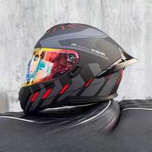 1 pieza Casco de motocicleta de cara completa con alerón grande y aerodinámico, equipo de conducción unisex para todas las estaciones - Espejo a color 703 - Ver 23