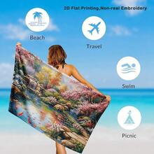 1pc Cherry Blossoms Koi Pond Waterfall Scene Beach Towel Microfiber Bath Towels Gifts, Microfiber Bath Travel Towels For Women Yoga Sports 30*60in(75*150cm) - A - View 4