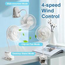 多功能夹式风扇，4 档风速可调，可充电电池供电 - 360° 旋转个人风扇，适用于家庭、健身房、办公室、学生和旅行等场合。 - 白色 - 查看 4