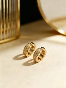 1 par de pendientes de acero inoxidable de clip minimalistas y versátiles de moda para hombres - Amarillo Oro - Ver 1