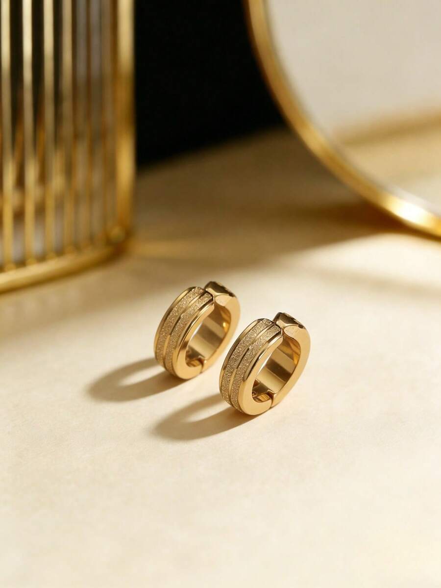 1 par de pendientes de acero inoxidable de clip minimalistas y versátiles de moda para hombres - Amarillo Oro - Ver 1