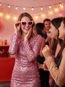 2/10/20 Pairs Pink Heart-Shaped Fashion Eyeglasses, Cute Retro Plastic Cat Eye Gradient Lens Eyeglasses, UV Protection Lightweight, Suitable For Beach, Travel, Singles Party, Valentine's Day And Various Fashion Looks - Multicolor - View 2