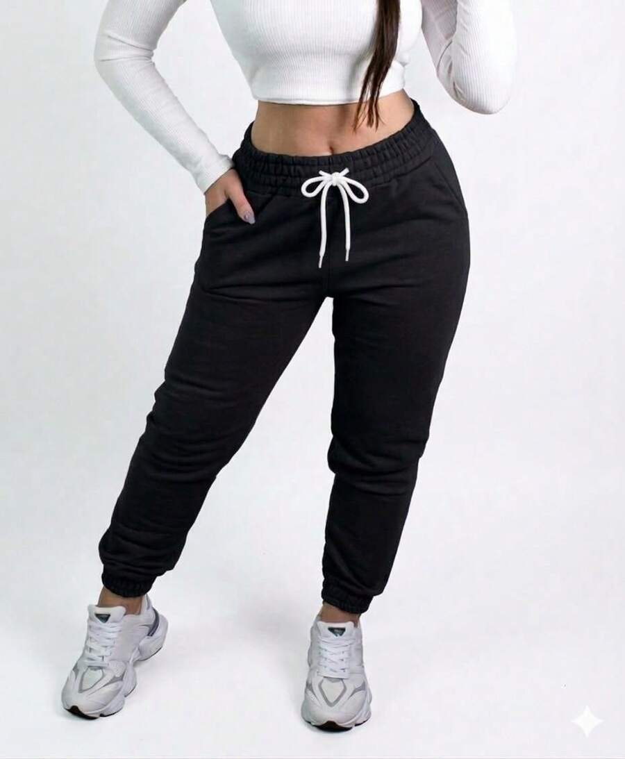 Women's Sweatpants, Fashionable Pants For Cold Weather, Winter, And - CELANA OLAHRAGA HITAM - View 1