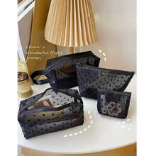 1pc/3pcs/5pcs Heart Print Velvet Makeup Bag, Large Capacity Portable Cosmetic Storage Pouch - Multicolor - View 1