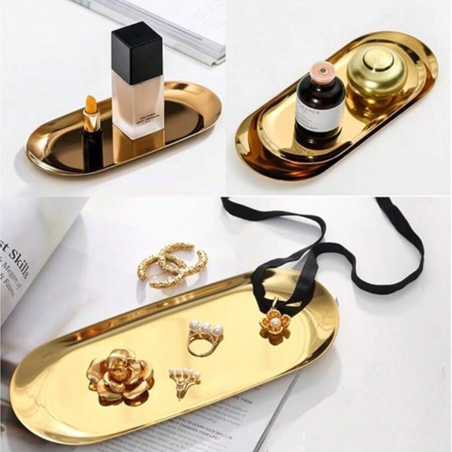 1pc Oval-Shaped Metal Serving Tray, Suitable For Fruit, Dessert, Snack, Salad, Cake, Applicable For Restaurant And Kitchen, Can Be Placed On Dining Table, Ideal For Back To School Season - Multicolor - View 1