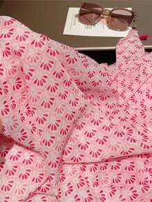 1pc Pink Petal Lightweight Tassel Scarf, Beach Shawl, Sun Protection, Spring/Summer New Arrival - Pink - View 5