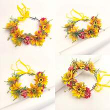 1pc Bohemian Style Artificial Sunflower Headband, Valentine's Day Headpiece, Wedding Photography, Festival Party, Birthday Celebration Hairpiece (Orange) - Yellow - View 8