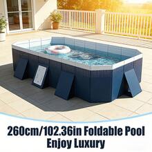Foldable Above Ground Pool, No Inflation Required & Easy Setup, Sturdy Panel Structure For Stability, Large Capacity For Family Use, Multi-Use For Family, Pets & Outdoor Cooling, Portable Collapsible Design For Compact Storage, Ideal For Backyard, Patio & Garden Summer Water Fun, Durable Leak-Proof Construction, Perfect Outdoor Water Entertainment Equipment For Gatherings & Pet Bathing - Bể bơi gia đình cỡ lớn, không bơm hơi, màu xanh lam nhạt, đường kính 2,6 mét. - Xem 9