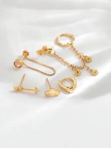 5pcs/Set Elegant Single Ear Cuff Minimalist Earring Set, Suitable For Women's Date, Party, Daily Commute Wear - Yellow Gold - View 2