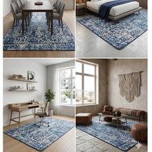 Made In Turkey - Washable Runner Rug – Non-Slip Roll Carpet – 80x120 Cm, 80x150, 80x200, 80x300, 100x200, 100x160, 100x300, 120x180, 140x190 Cm – Cut-To-Size Hallway Rug - Blue - View 3