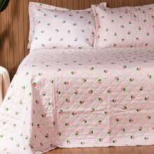 Double Bedspread Coverlet, Standard Size, 3 Pieces, Printed, 180 Thread Count - Pink Tulip - View 3