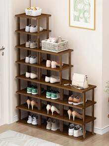1pc Classic Bamboo Shoe Rack, Multi-Tier Floor Storage Shelf - Natural Wood Tone, Space-Saving, Easy Assembly, Suitable For Dorm, Hallway, Kitchen And Various Rooms - Fashionable Square Storage Rack - Multicolor - View 5