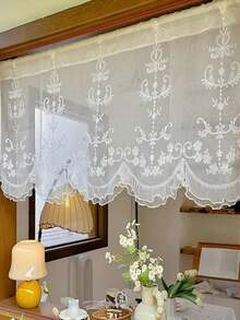 1pc New Chinese Embroidered Sheer Curtain With Pearl Trim, European Style Design For Villa, Balcony, Living Room, Bedroom Decor - 1PC - View 10